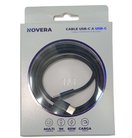 Cable de Nailon trenzado USB-C a USB-C 60w 1m - Negro